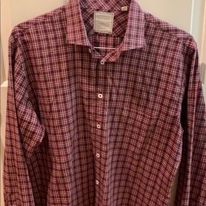 Men’s Billy Reid red plaid dress shirt.